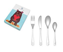 Children's cutlery 4-pcs Bear w. heart s/s